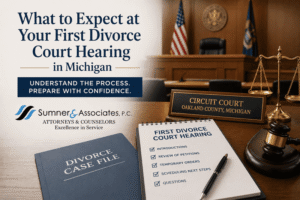 first divorce court hearing Michigan