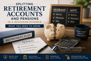 splitting retirement accounts and pensions Michigan divorce